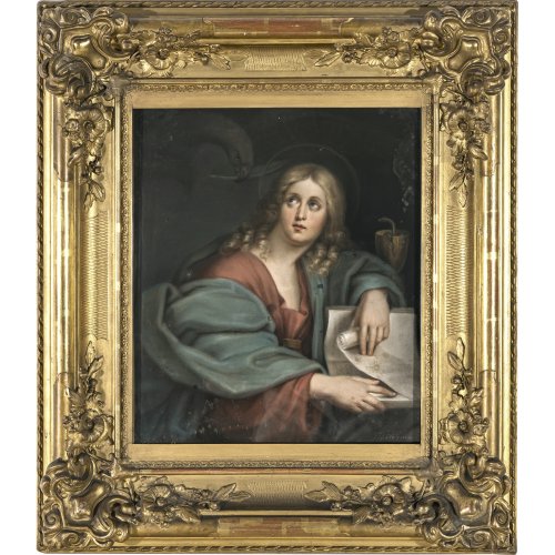 Fleischmann, Friedrich. Porträt Johannes Evangelist, nach Domenico Zampieri. Pastell. 35,5 x 29,5 cm. Sign. Min. fleckig.
