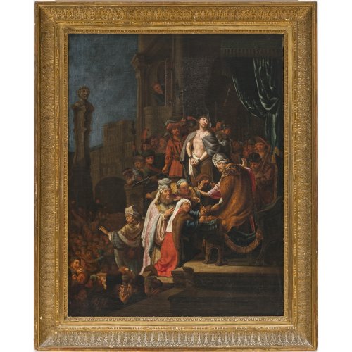 Stoll, Friedrich. Ecce Homo, Christus stehend vor Pilatus. Öl/Lw. 87 x 66 cm. Sign.