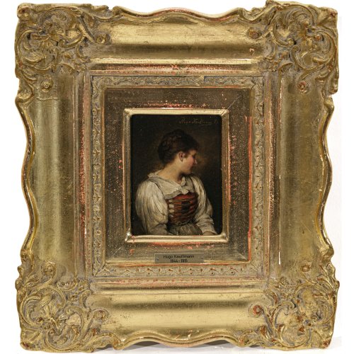 Kauffmann, Hugo. Brustporträt eines Mädchens. Öl/Holz. 10,5 x 8 cm. Sign.