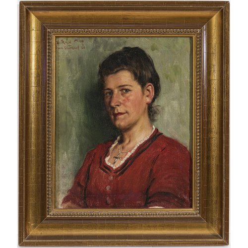 Rau, Emil. Brustporträt eines jungen Bauernmädchens. Öl/Lw. 35,5 x 29 cm. Berieben. Sign., unles. dat.