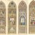 Vier Ansichten Münchner Kirchenfenster. Farblithos. Je ca. 120 x 37 cm.