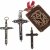 Drei Rosenkranz-Kreuzanhänger, dazu Etui mit Silberfadenstickerei.