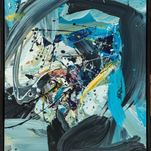 Naujoks, Heino. Abstrakte Komposition. Öl/Lw. 76 x 63 cm. Sign.