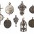 Acht Wallfahrts- und Rosenkranzanhänger. Bronze bzw. Silber, versilbert.