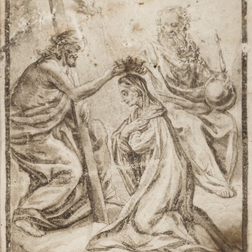 Fromiller, Joseph, Ferdinand, zugeschrieben. Krönung Mariä. Tusche/Feder. 20 x 15 cm.
