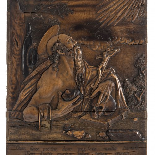 Eck, Adam Werkstatt, um 1650. Hl. Hieronymus. 20 x 15,5 cm. Nach einem Kupferstich von Johann Sadeler