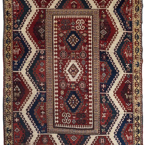 Teppich. Kasak, 19. Jh. 223 x 184 cm. Gebrauchsspuren, rep.