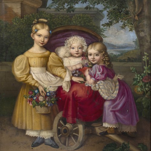 Melzer, Ludwig. Porträt dreier Kinder. Öl/Lw. 120 x 94. Besch. Sign., dat., 1831. Originaler Rahmen.