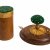 Wandhaken und Dose. Holz, Metall. Deckel bzw. Knauf mit smaragdfarbenem, irisierendem Granulat dekoriert. H. 11-17 cm.