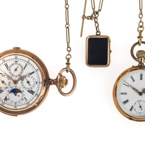 Herrensavonette und Herrentaschenuhr mit einer Uhrenkette