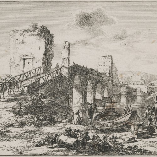 Both, Jan. Ponte Molle (Milvische Brücke). Radierung. 19 x 27 cm. Fleckig.