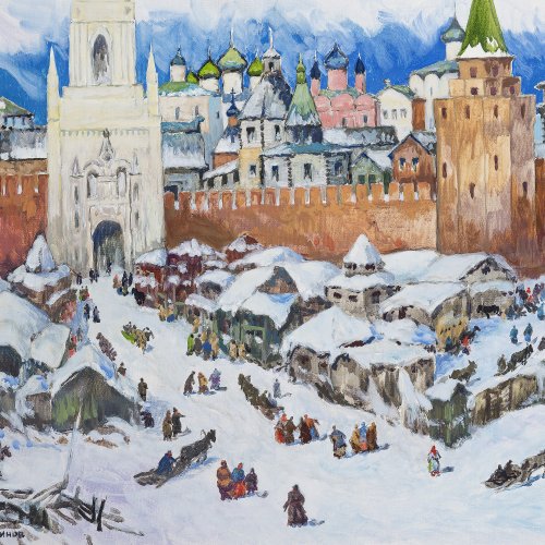 Blinov, Stas. Blick auf das alte Moskau im Winter. Öl/Lw. 60 x 80 cm. Sign., dat. 2006.