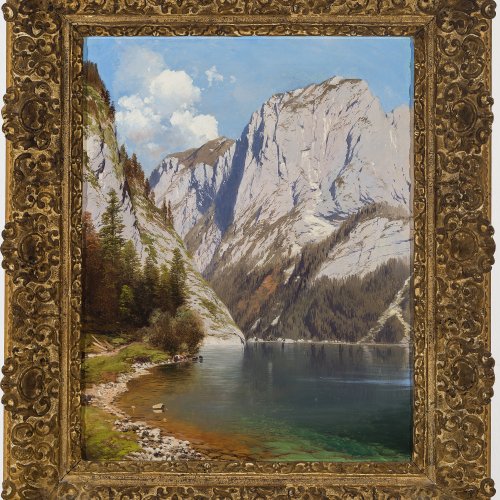 Millner, Karl, zugeschrieben. Blick auf den Altausseer See (?) im Salzkammergut. Öl/Lw. 54 x 42 cm. Doubl., rest. Unsign.