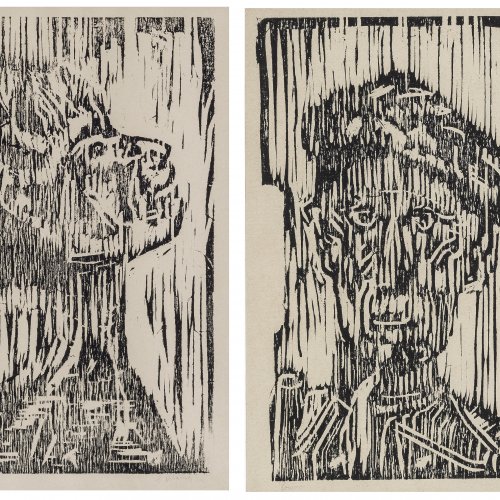 Munch, Eduard, zugeschrieben. Zwei Holzschnitte: Köpfe. Sign.