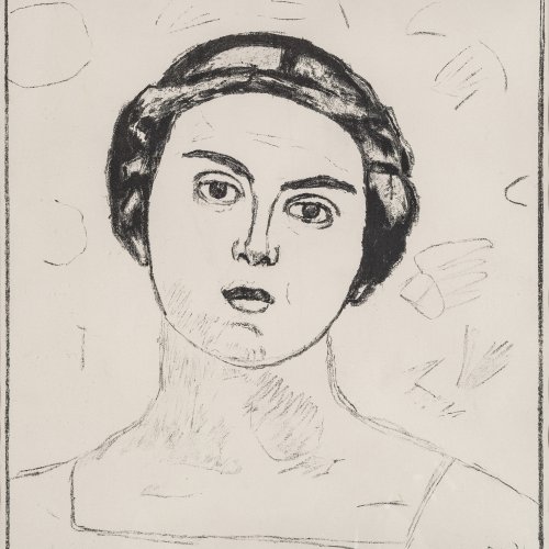 Hodler, Ferdinand, Mädchenkopf en face, Lithographie.