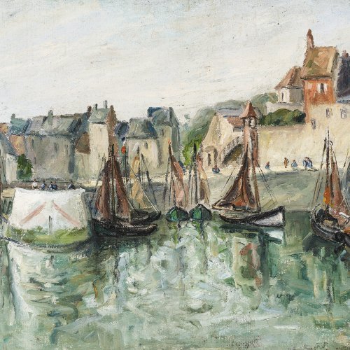 Le Pesqueux, Henriette, Impressionistische Hafenansicht. Öl/Rupfen. 54 x 73,3 cm.