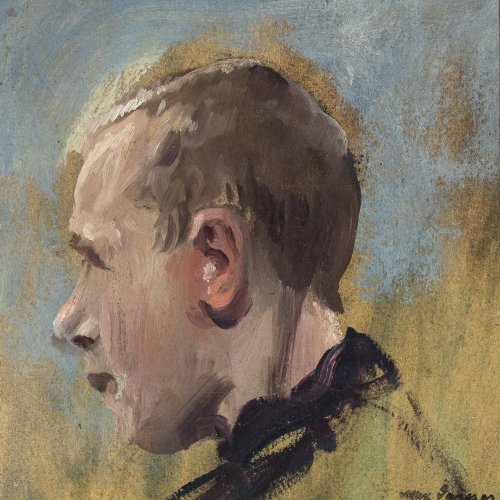 Gaisser, Max. Halbporträt eines Jungen. Öl/Karton. 20 x 19 cm. Sign., rücks. Nachlassstempel.