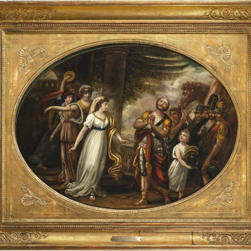 Weitsch, Friedrich Georg, zugeschrieben. Jephta begegnet seiner Tochter. Öl/Metall. 48 x 64 cm. Rest., unsign.