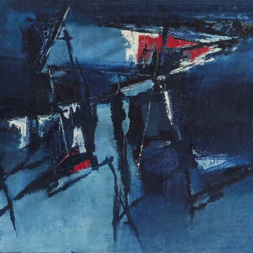 Brust, Karl Friedrich, Abstrakte Komposition in Blau, Öl/Lw. 60 x 80 cm.