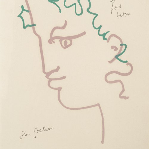 Cocteau, Jean, Kopf eines Fauns, Farblithographie.