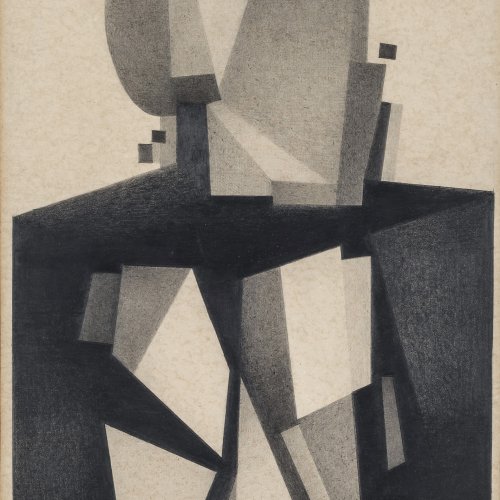 Schiffers, Arno, Kubistische Komposition. Bleistiftzeichnung, 44 x 26 cm.