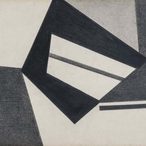 Schiffers, Arno, Abstrakte Kompositiobn, Bleistiftzeichung, 16 x 11,5 cm.