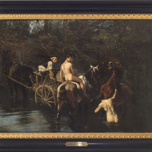Schmitson, Teutwart, Pferdeschwemme, Öl/Lw. 46 x 64 cm.