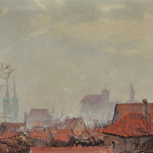 Dorn, Ernst, Blick über die Dächer, Öl/Lw. 47 x 62 cm.