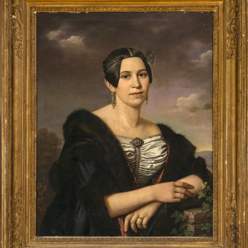 Rausch, Bernhard Peter, Porträt eines vornehmen Mädchens. Öl/Lw. 81 x 64 cm. Rest. Sign., dat. 1839.