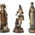 Drei Andachtsfiguren: Christus an der Geißelsäule, Maria Immaculata und Heilige mit Kirchenmodell, Oberammergau, H. 19-21 cm.