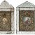Zwei Klosterarbeiten mit verspiegelten Rahmen und Aquarellmedaillons, 28 x 18 cm bzw. 35 x 19 cm.