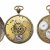 Herrentaschenuhr, Messing, feuervergoldet, drei Zifferblätter, Gravurdekor, Frankreich, um 1800. ø5 cm.