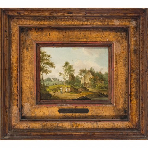 Teerlink, Abraham, zugeschrieben. Szene vor einem Bauernhaus. Öl/Holz. 11,3 x 15 cm. Unsign.