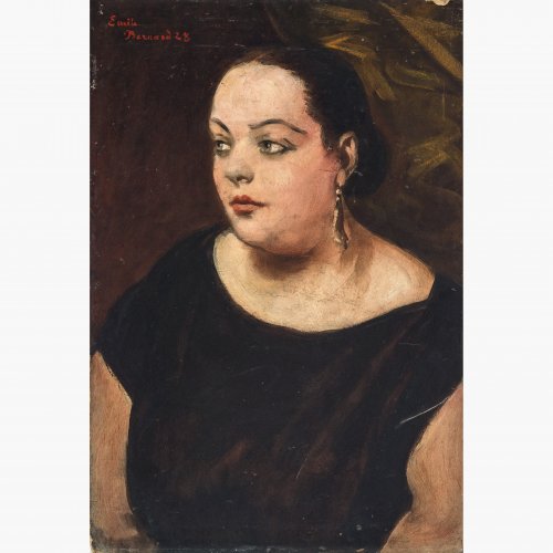 Bernard, Émile, zugeschrieben. Porträt eines Mädchens. Öl/Karton. 72,5 x 49,5 cm. Karton an den Rändern besch. Sign., dat. 28. Rücks. altes Klebeetikett.