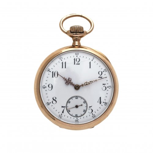 Herrentaschenuhr, Gold. Mit Widmungsinschrift