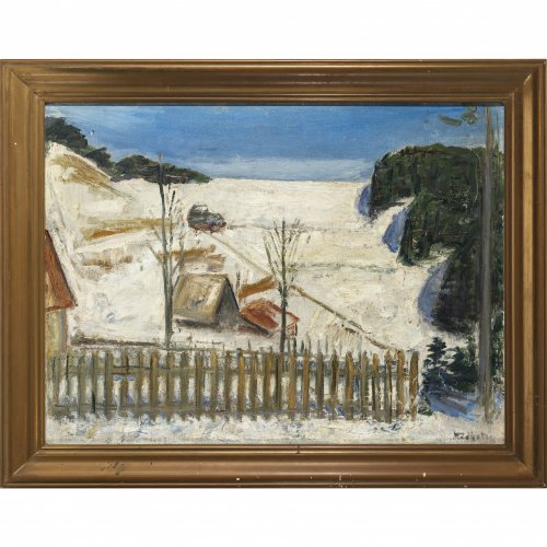 Zabotin, Wladimir Lukianovich. Verschneite Landschaft mit Bauernhaus. Öl/Lw. 54,5 x 73,5 cm. Sign.