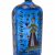 Schnapsflasche. Blaues Glas, farbige Emailmalerei. Mit Dame und Sinnspruch. Verschluss fehlt. H. 15 cm.