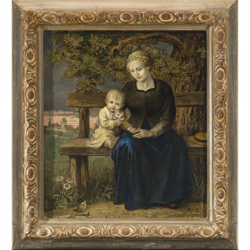 Huber-Sulzemoos, Hans. Mutter mit Kind. Öl/Karton. 40 x 35 cm. Sign.