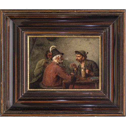 Kotschenreiter, Hugo. Bauern am Biertisch. Öl/Lw. 24 x 32,5 cm. Sign.