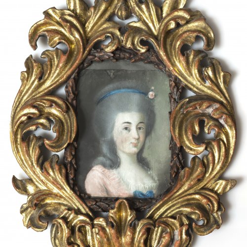 Rahmen mit Pastellporträt. 58 x 36 cm.