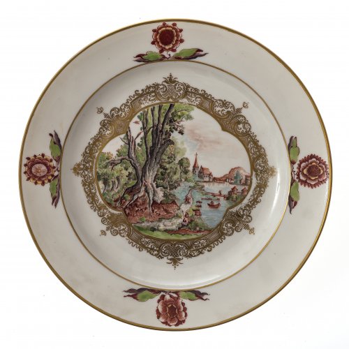 Teller, Flusslandschaft, Meissen um 1740