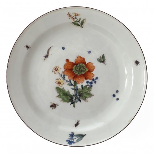 Teller, Holzschnittblume u. Insekten. Meissen um 1740