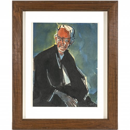 Kontny, Paul August. Selbstporträt. Aquarell/Malerkarton. 24,2 x 18,7 cm. Sign.