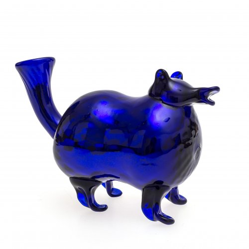 Schnapshund, blaues Glas, süddeutsch, H. 10 cm.