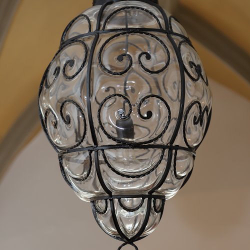 Hängelampe. Schmiedeeisen/Glas.