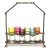 Schnapsgläser-Set mit Tablett. Farbloses Glas, facettiert geschliffen, verschieden farbig überfangen, Tablett mit Bügelhenkel aus Metall. H. 7,5 - 20 cm.