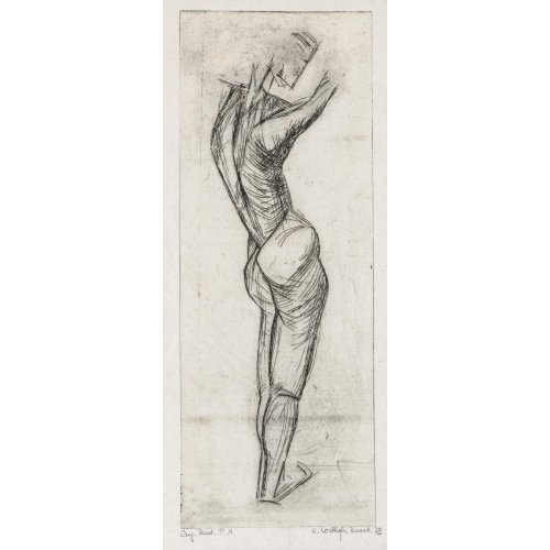 Deutsch, 20. Jh. Aktstudie. Radierung. 21,5 x 8 cm. Unleserlich sign., dat. 79.