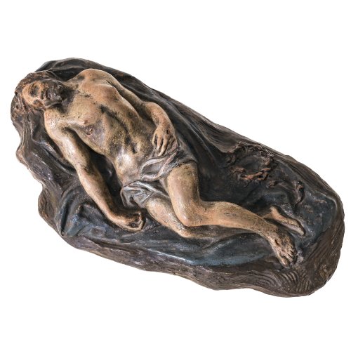 Liegender Christus nach der Kreuzabnahme. Terrakotta, farbig gefasst. Italien. L. 26 cm.