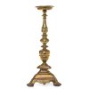 Leuchter. Bronze. Auf dreiseitig Fuß, Balusterschaft. Dorn abgebrochen, verändert. H. 41 cm.