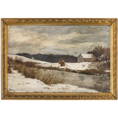 Rau, Emil. Winter in Niederbayern. Öl/Malkarton. 33,5 x 50 cm. Sign., verso bez.: 